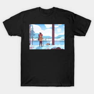 Snowy Hiking Adventure Polyhedral D20 Dice Sun RPG Landscapes T-Shirt